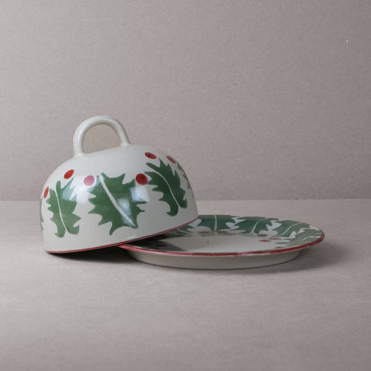 Holly Cheese Dome and Plate