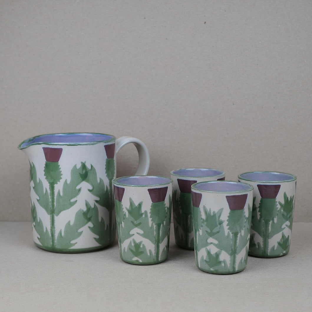Cream Thistle Water Jug with 4 Beakers