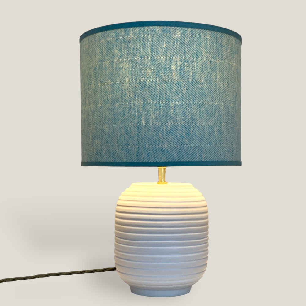 White Ridged Small Table Lamp