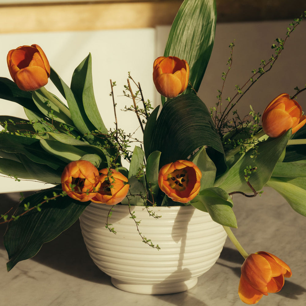 White Ridged Salad Bowl