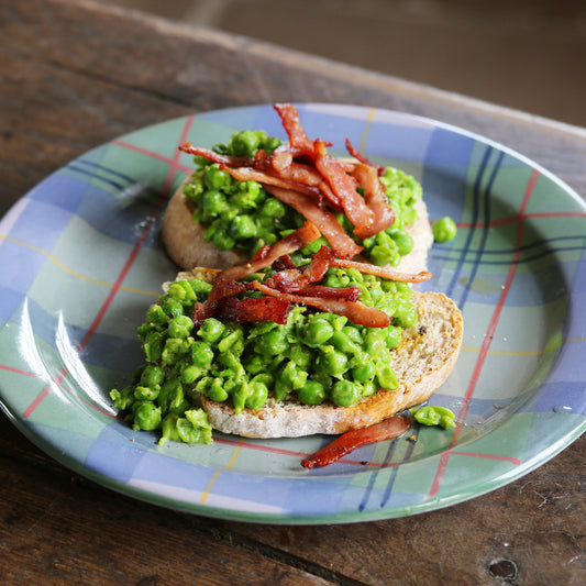 Smashed Peas and Crispy Bacon