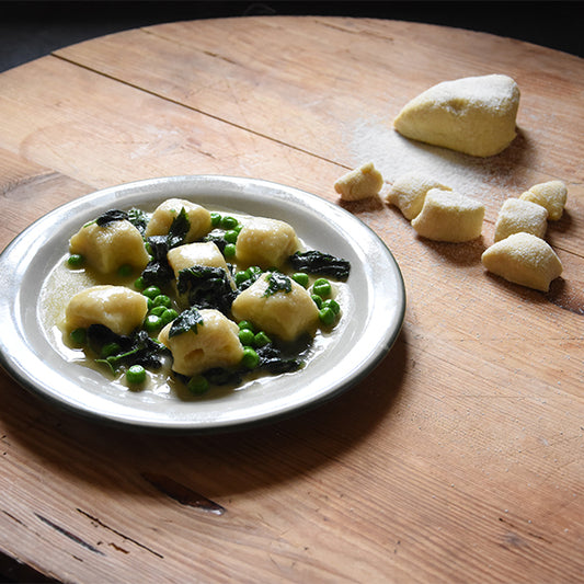 Ricotta Gnocchi with Nettles, Peas & Mint