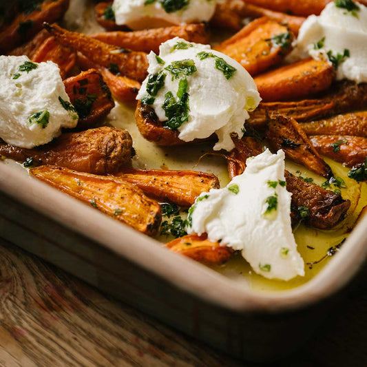 Roasted Carrots, Goats Curd and Basil Oil