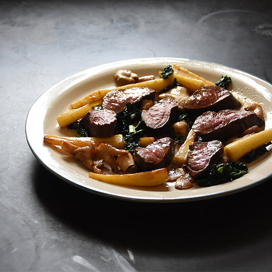 Venison with Chanterelles, Parsnips and Cavolo Nero
