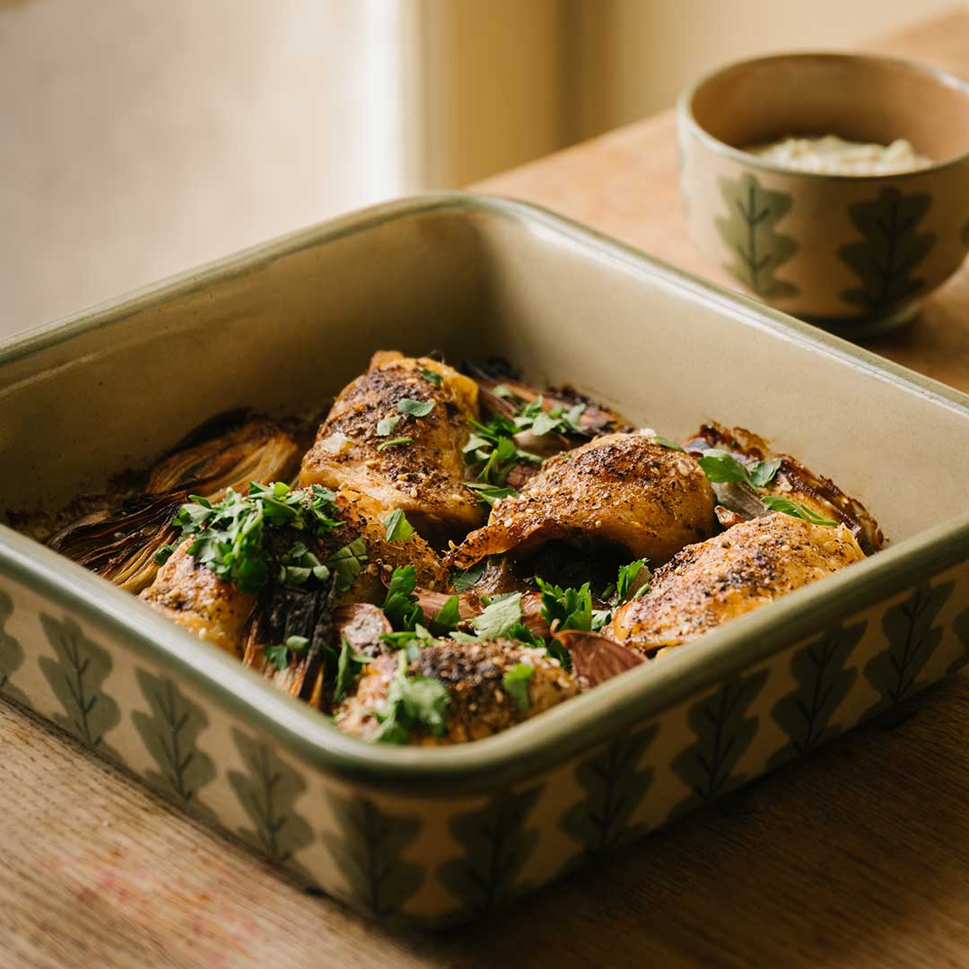 Za'azar Chicken with Tahini Yoghurt and Roast Shallots