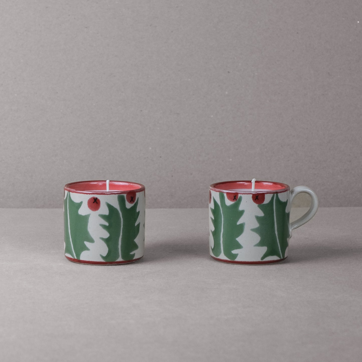 Pair of Holly Candle Mugs