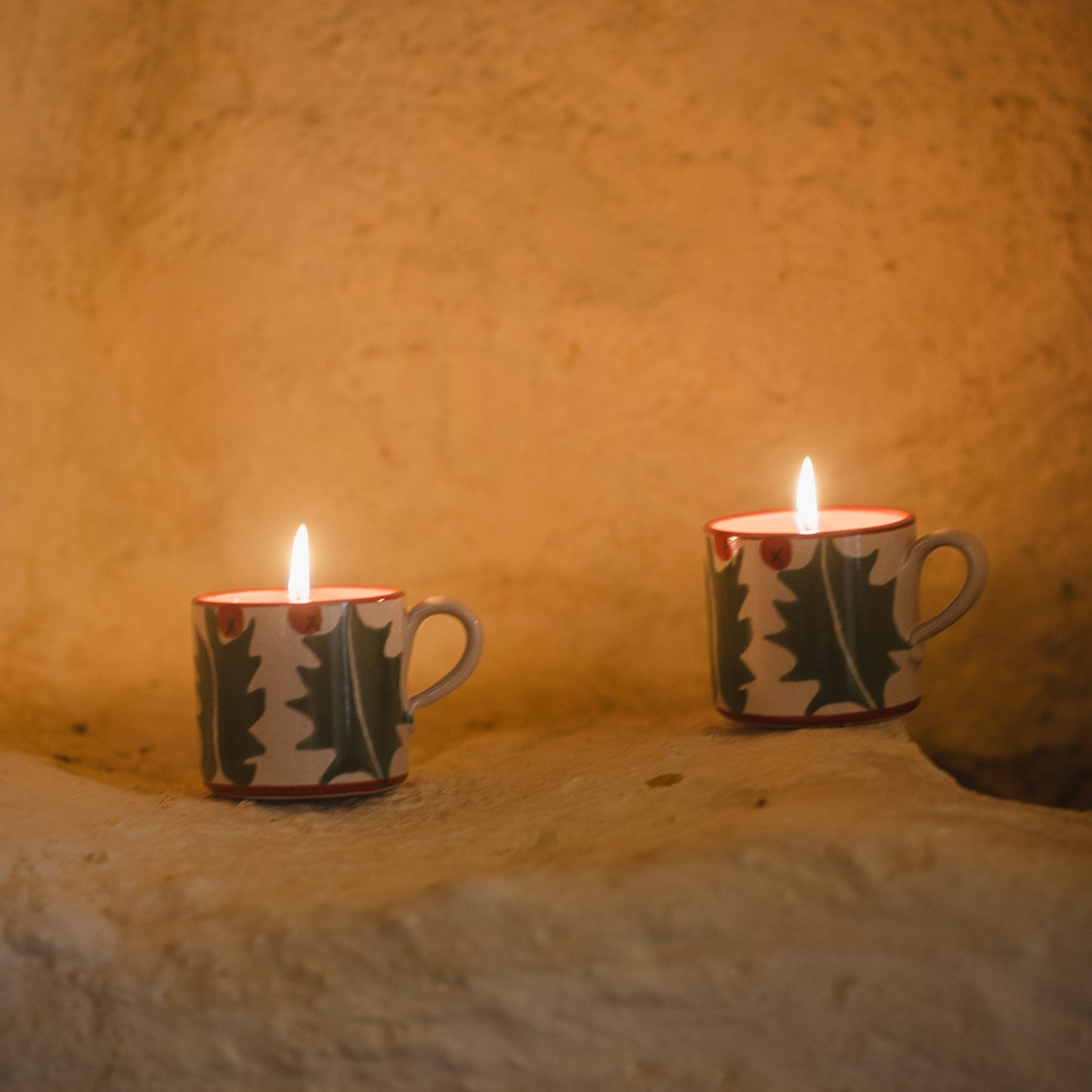Pair of Holly Candle Mugs