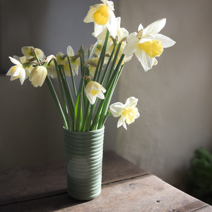 Green Ridged Vase