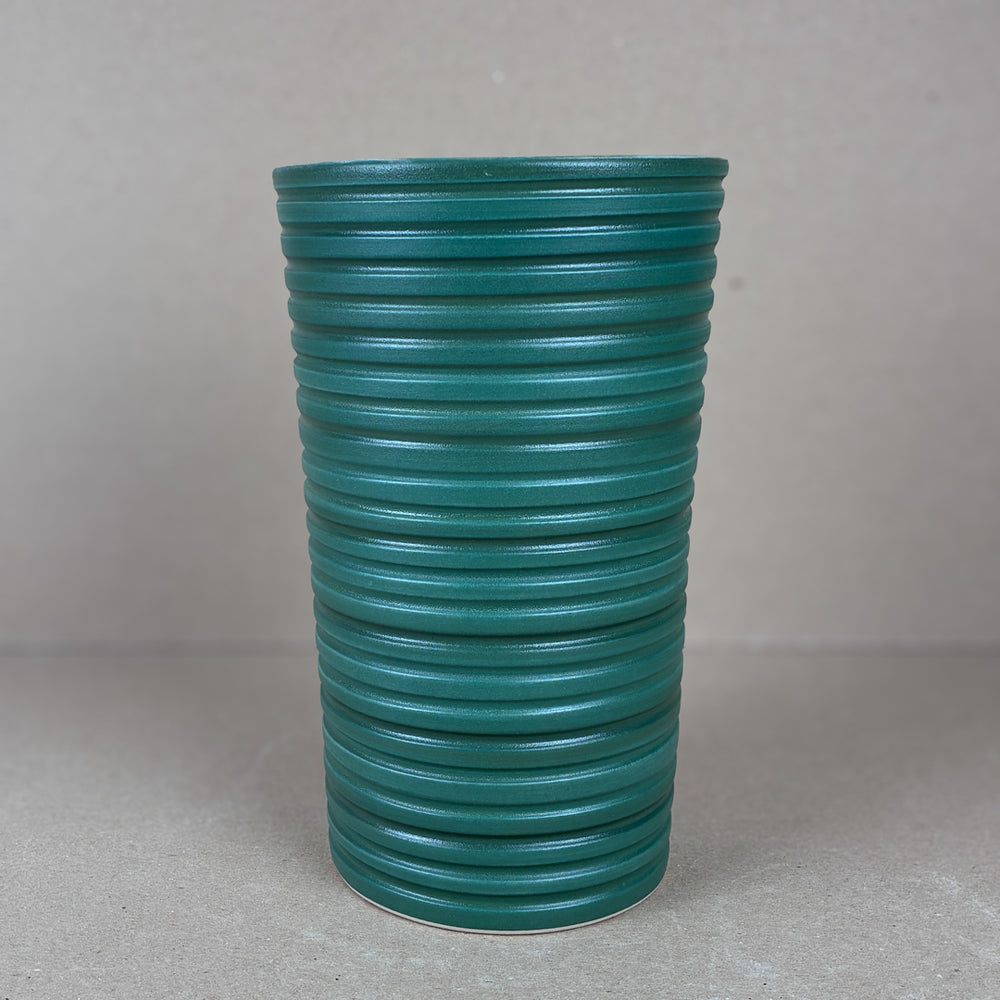 Green Ridged Large Vase
