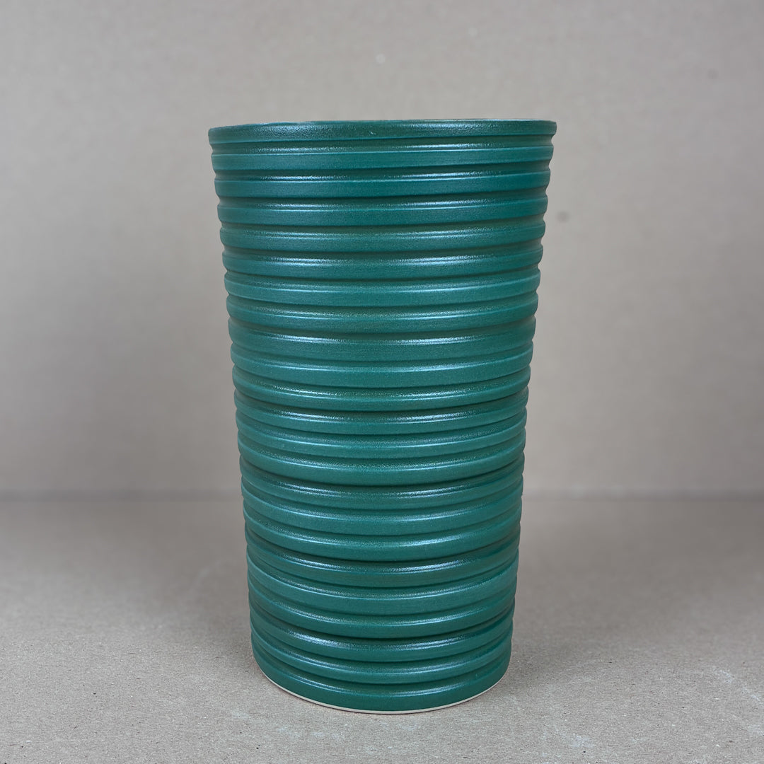 Green Ridged Large Vase