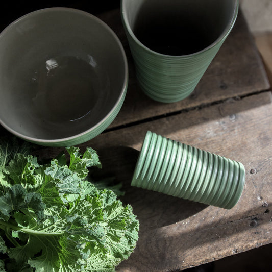 Green Ridged Large Vase