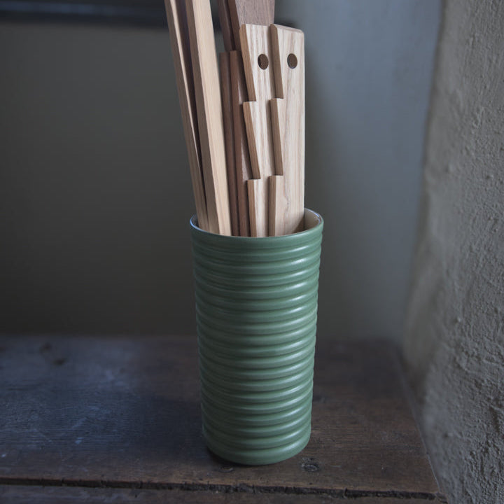 Green Ridged Vase