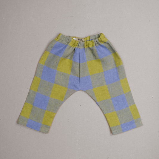 Blue Green Check Linen Baby Trousers