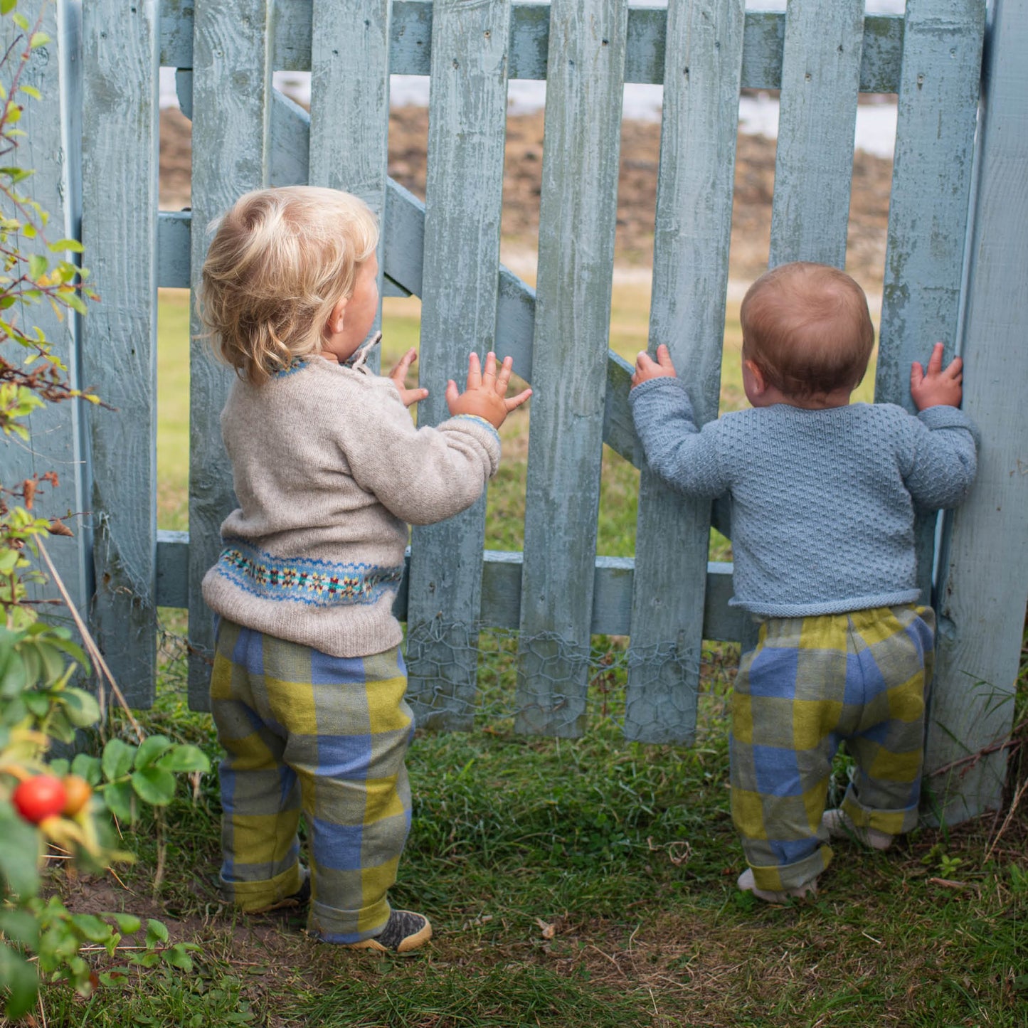 Blue Green Check Linen Baby Trousers