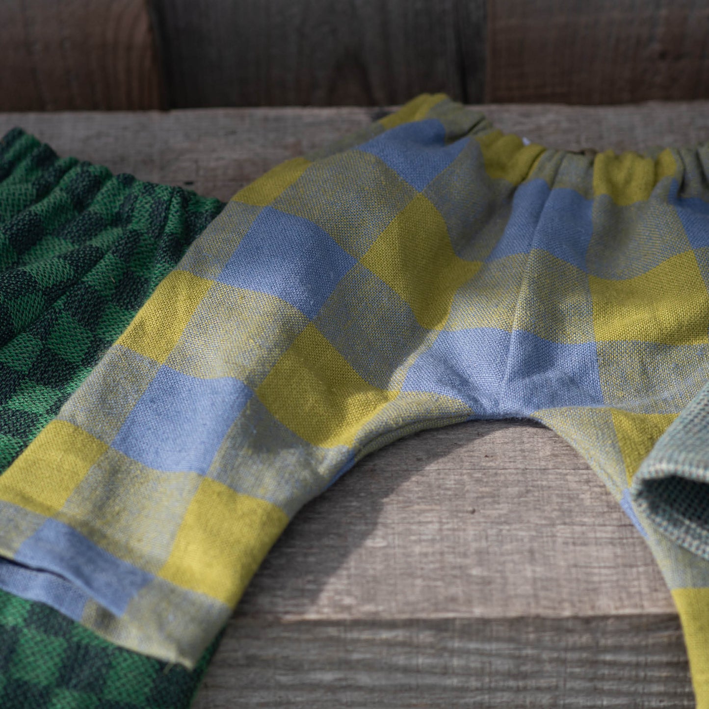 Blue Green Check Linen Baby Trousers