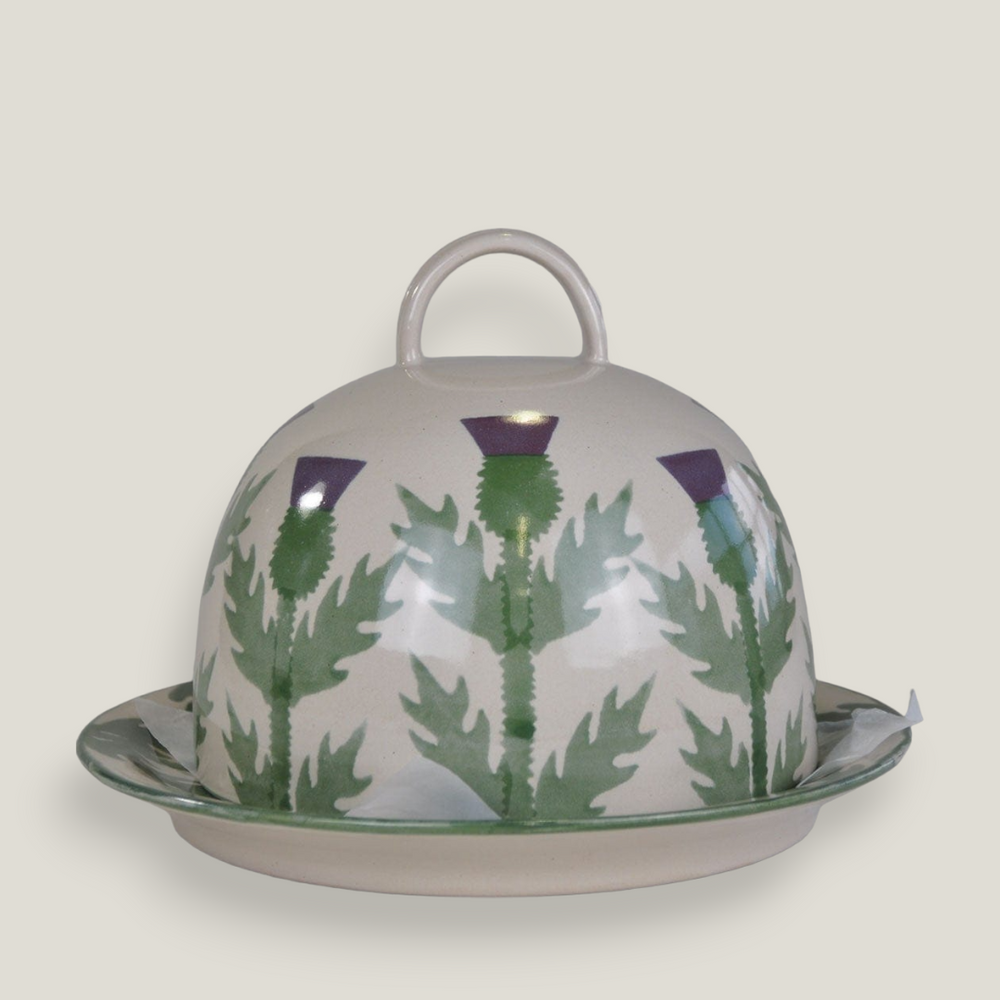 Cream Thistle Large Cheese Dome and Plate