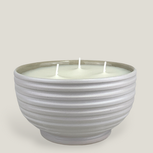 White Ridged Large Candle bowl